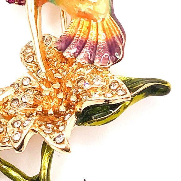Signed Napier Hummingbird Enamel Rhinestone Brooch w/ Box - Picture 7 of 14